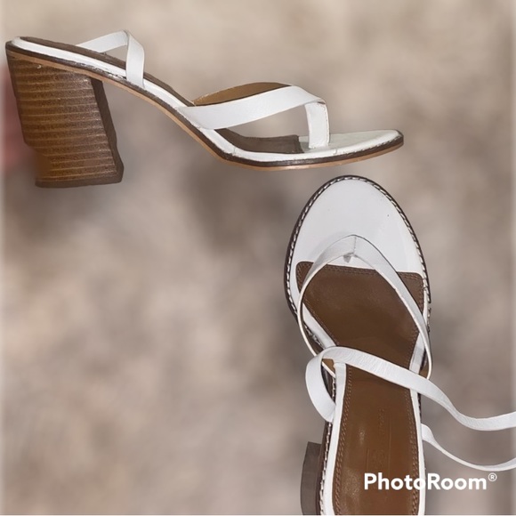 White Lace Up Wooden Block Heel Sandals - Picture 3 of 4